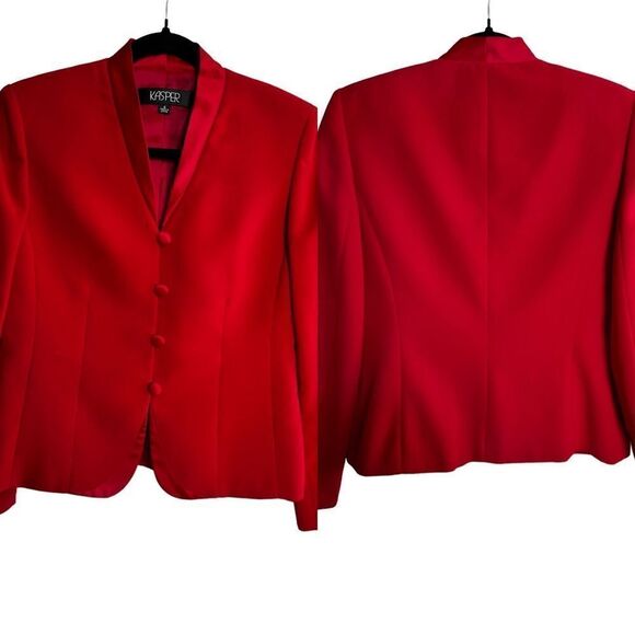Kasper ~ Holiday Red Blazer ~Fabric covered buttons ~ size 4 - Picture 1 of 13